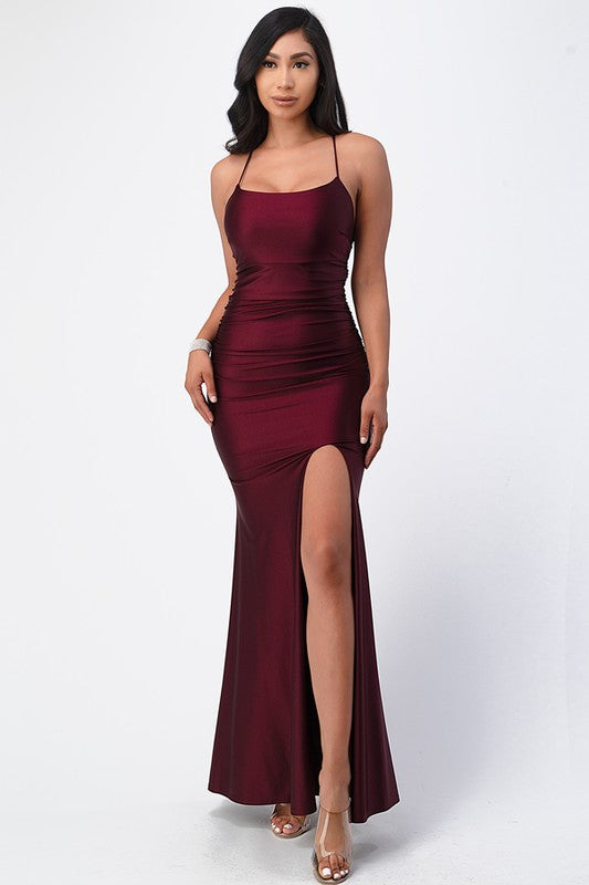 Back Lace Up Mermaid Dress With Waist Shirring