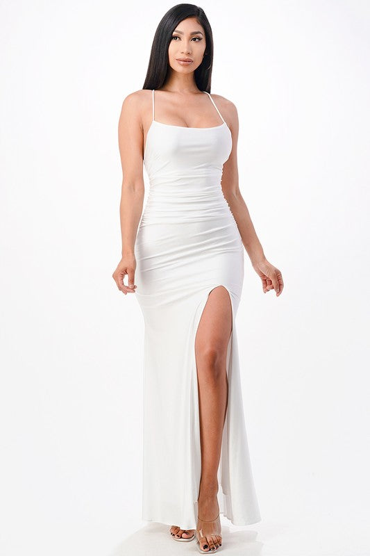 Back Lace Up Mermaid Dress With Waist Shirring