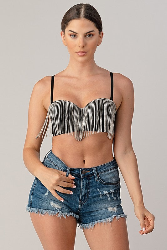 Bra With Fringe Rhinestones