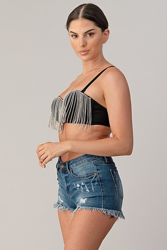 Bra With Fringe Rhinestones
