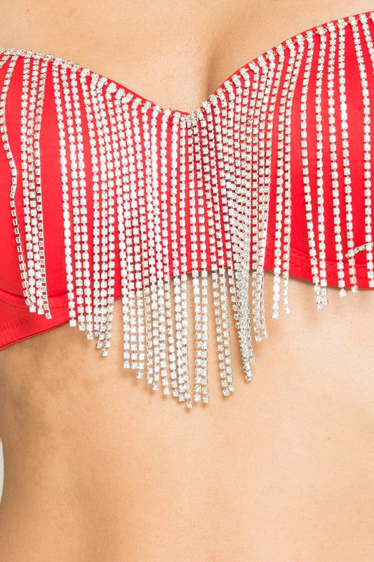 Bra With Fringe Rhinestones