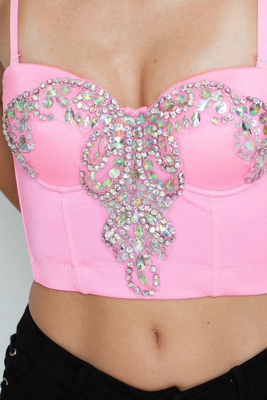 Bead Stone Applique Bustier Crop Top