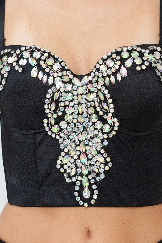 Bead Stone Applique Bustier Crop Top