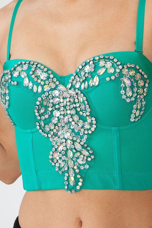 Bead Stone Applique Bustier Crop Top