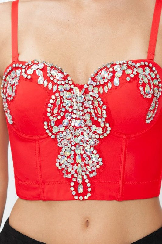 Bead Stone Applique Bustier Crop Top