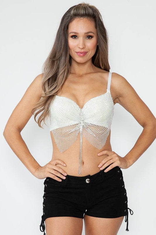 Heart Tassel Fringe Bow Rainbow Stud Mesh Bra