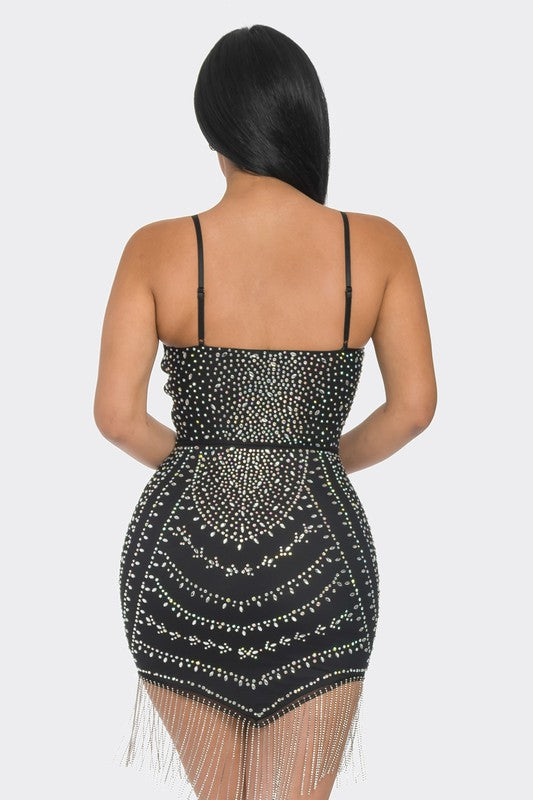 Rhinestone Tassel Bodycon Mini Dress