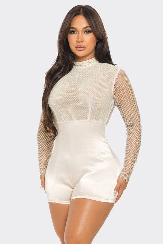 Rhinestone Satin Contrast Romper