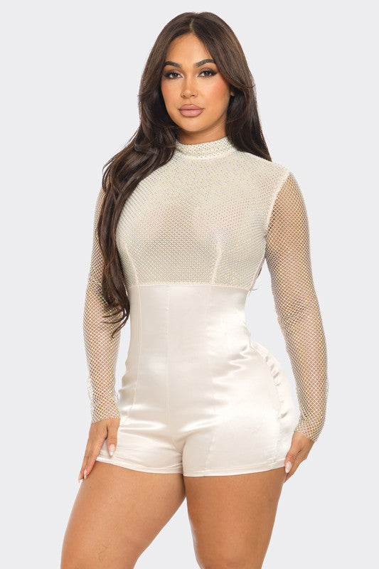 Rhinestone Satin Contrast Romper