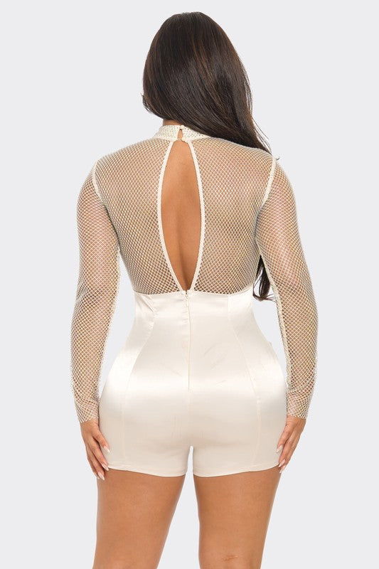 Rhinestone Satin Contrast Romper