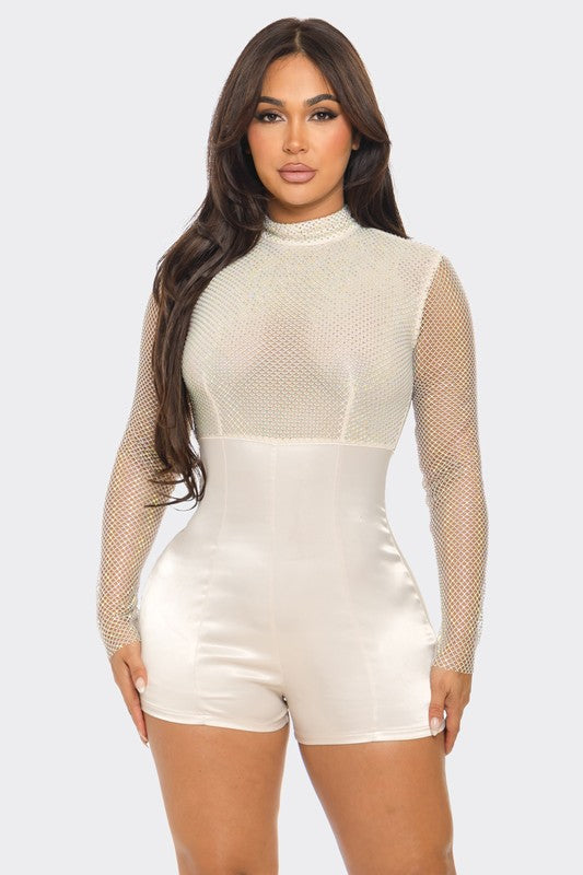 Rhinestone Satin Contrast Romper