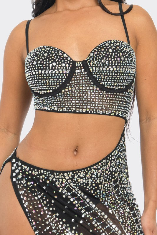 Rhinestone 2pcs Top & Skirt Set