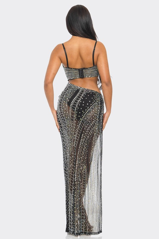 Rhinestone 2pcs Top & Skirt Set