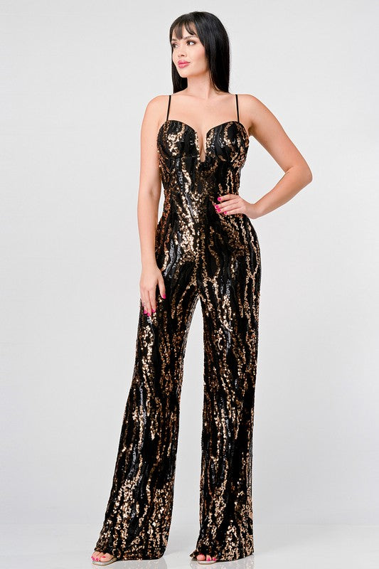 Luxe Wave Sequins Sweetheart Sleeveless Jumpsuit