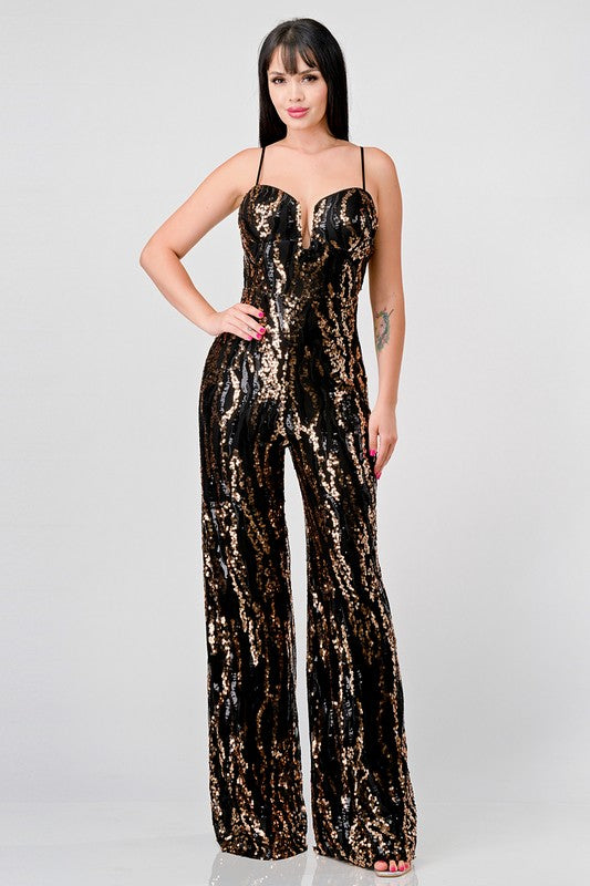 Luxe Wave Sequins Sweetheart Sleeveless Jumpsuit