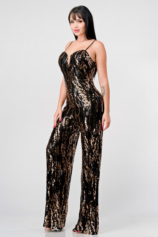 Luxe Wave Sequins Sweetheart Sleeveless Jumpsuit
