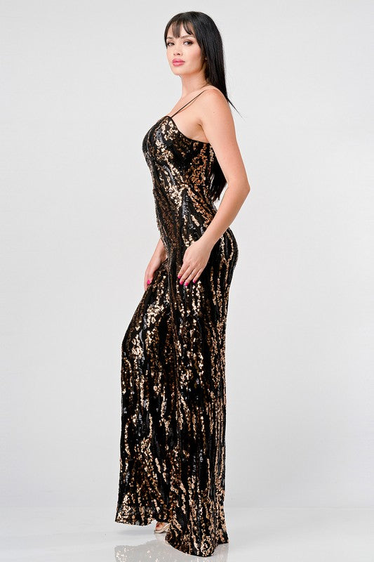 Luxe Wave Sequins Sweetheart Sleeveless Jumpsuit