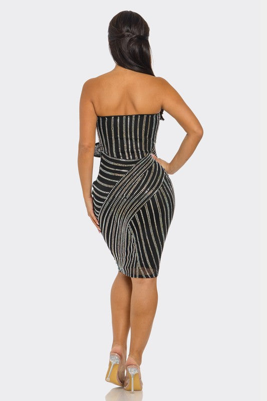 Flower Shape Rhinestone Suspender Mini Dress