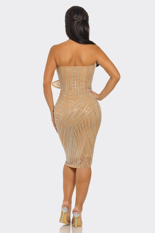 Flower Shape Rhinestone Suspender Mini Dress