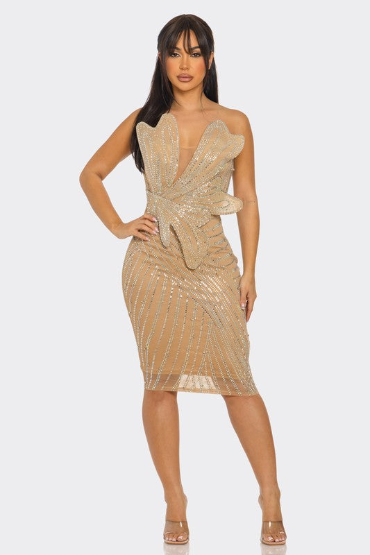 Flower Shape Rhinestone Suspender Mini Dress