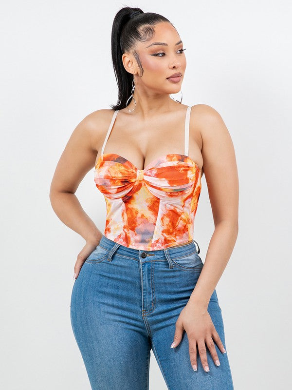 PRINT RUCHED BRA CUP CORSET TOP
