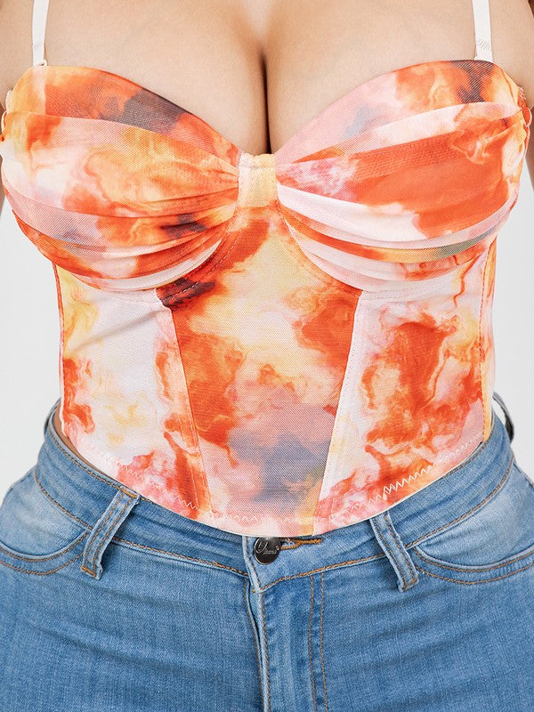 PRINT RUCHED BRA CUP CORSET TOP