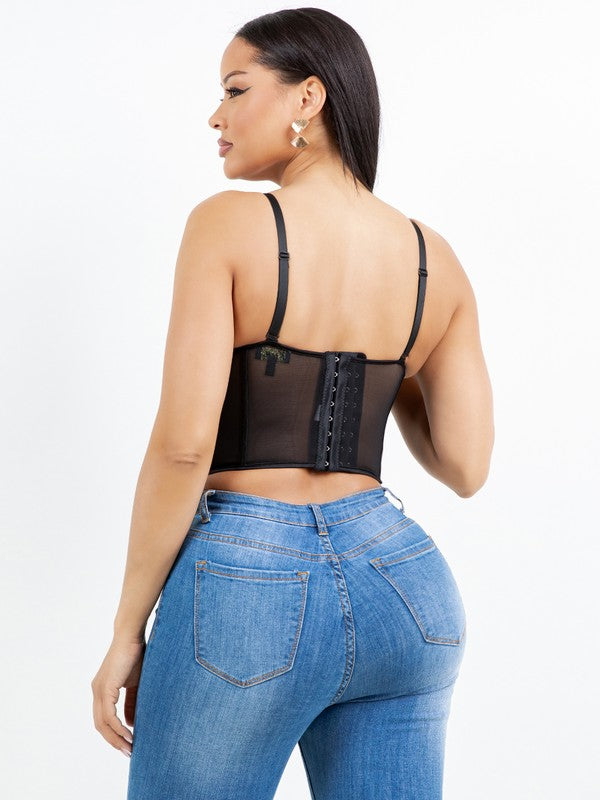 LACE CORSET TOP WITH FRONT FLORAL DETAIL