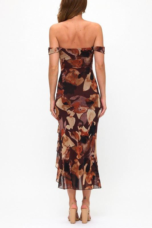 Multicolor Off-shoulder Ruffle Maxi Dress