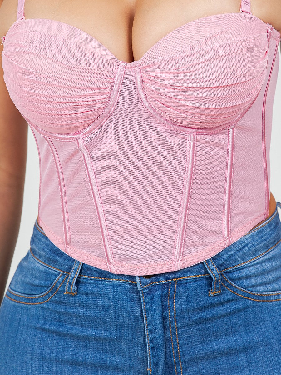 SOLID MESH SWEETHEART CORSET TOP
