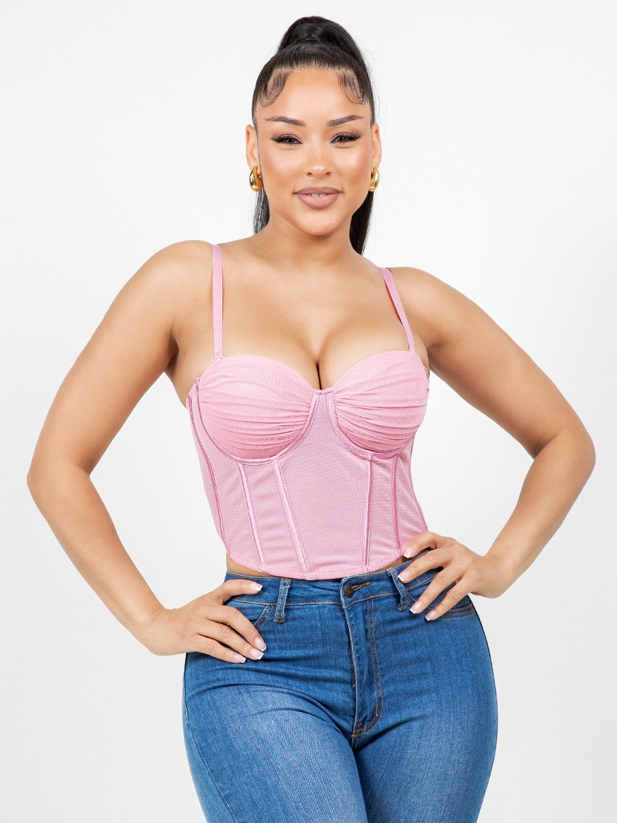 SOLID MESH SWEETHEART CORSET TOP