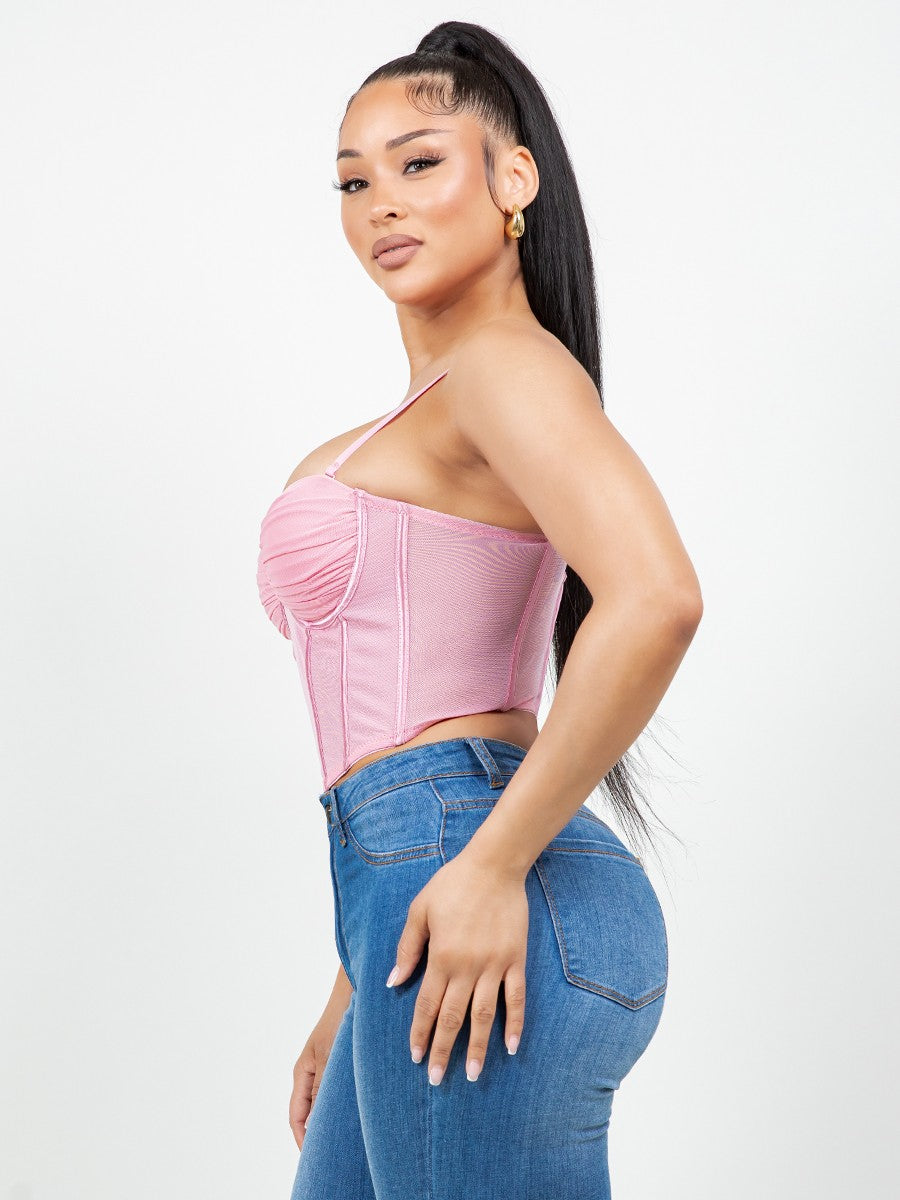 SOLID MESH SWEETHEART CORSET TOP