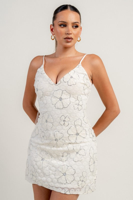 3d Mesh Flower Lace Mini Dress