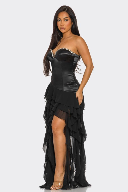 Irregular Ruffled Silk Maxi Dress