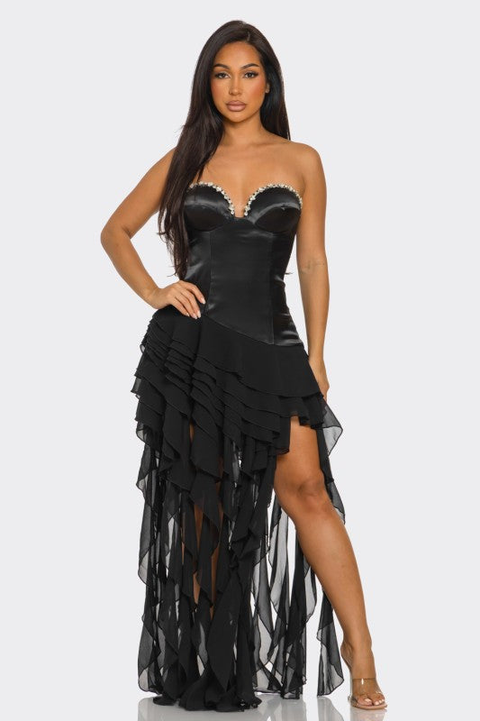 Irregular Ruffled Silk Maxi Dress