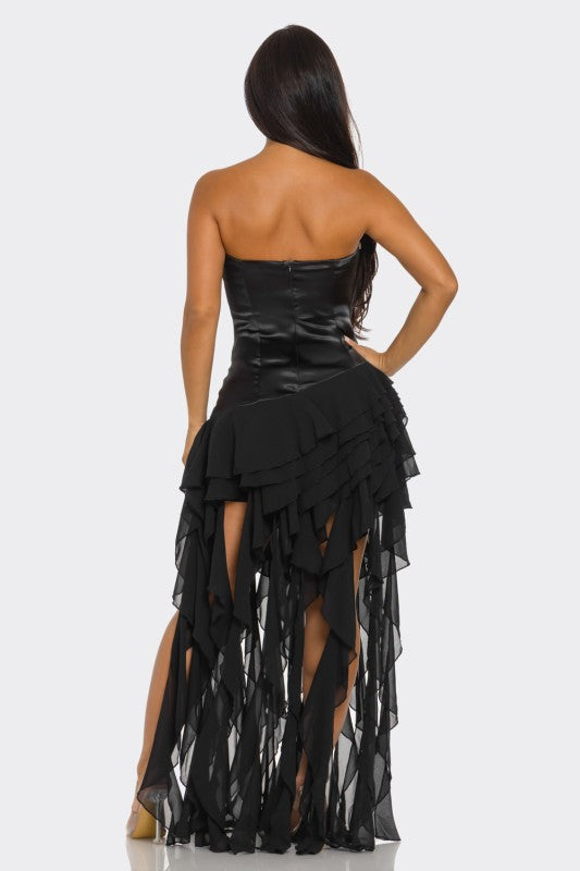 Irregular Ruffled Silk Maxi Dress