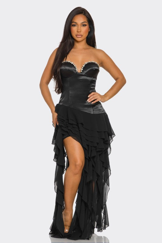 Irregular Ruffled Silk Maxi Dress