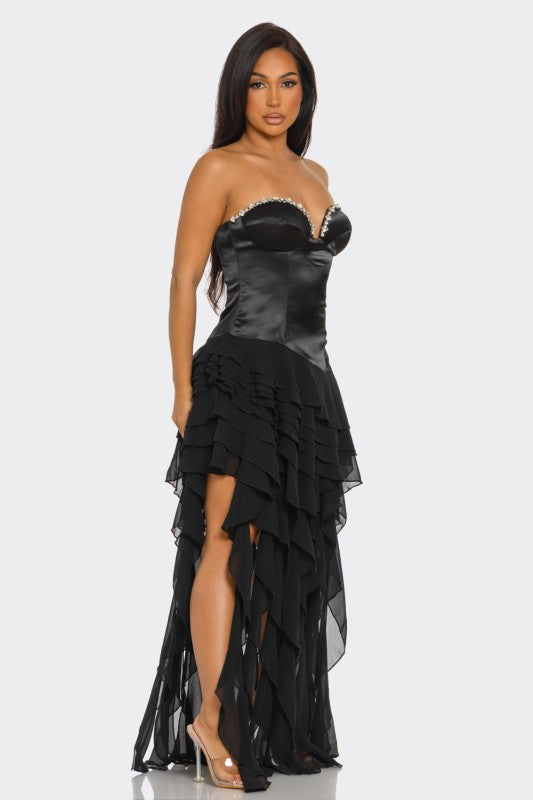 Irregular Ruffled Silk Maxi Dress