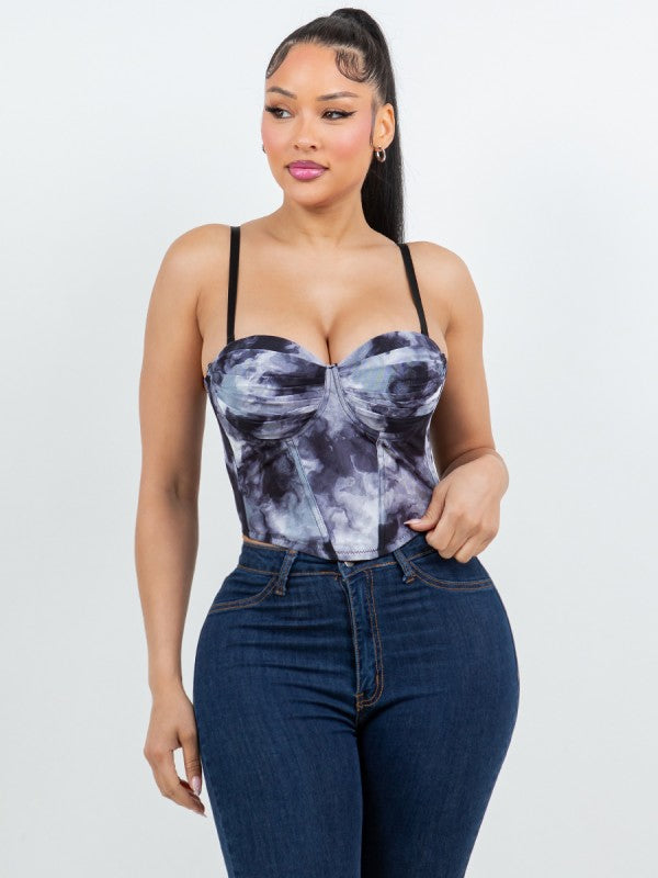 PRINT RUCHED BRA CUP CORSET TOP