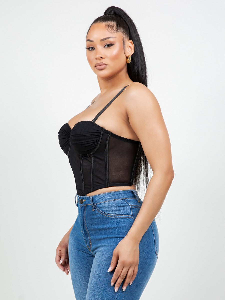 SOLID MESH SWEETHEART CORSET TOP