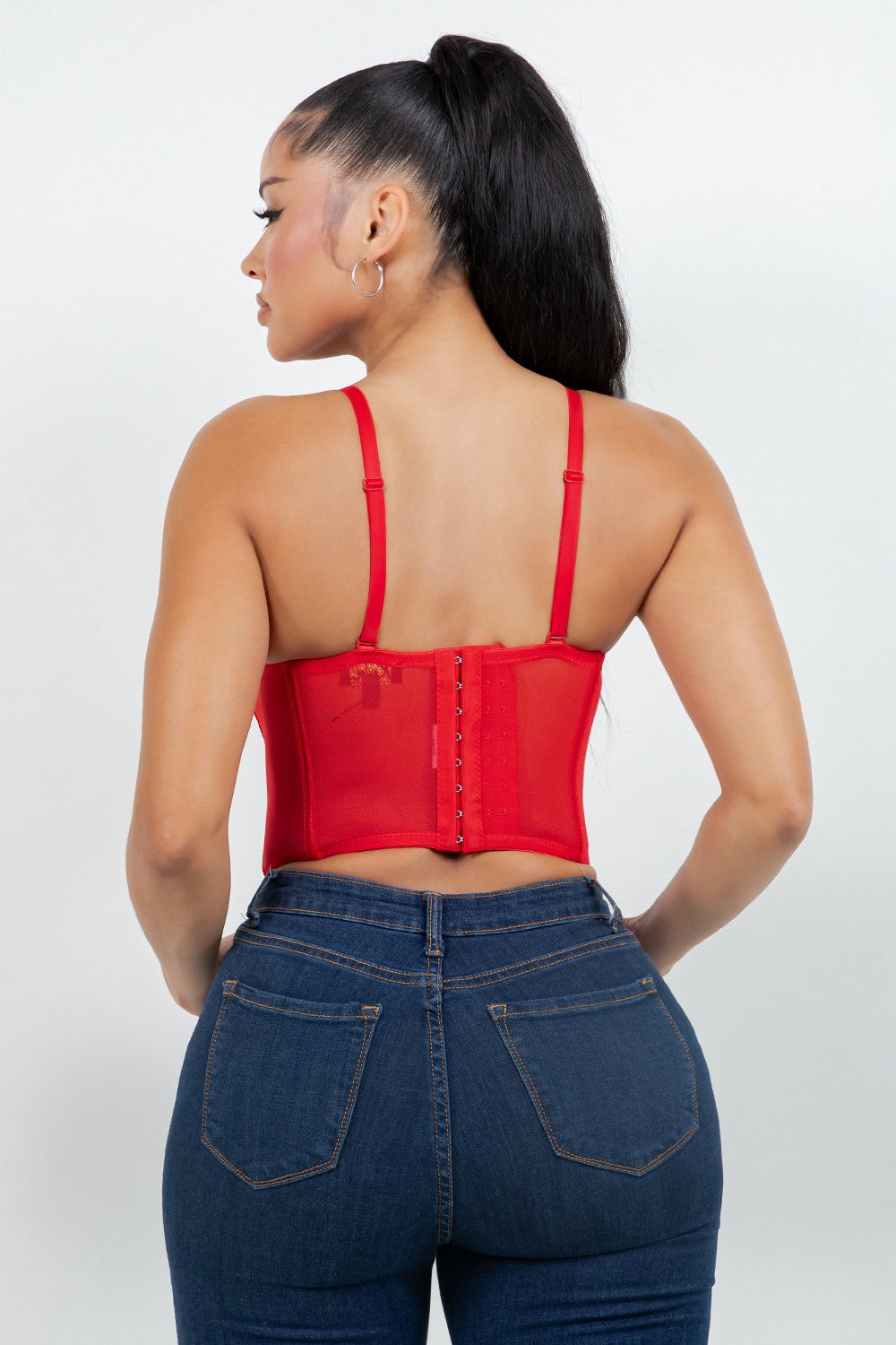 SOLID MESH SWEETHEART CORSET TOP