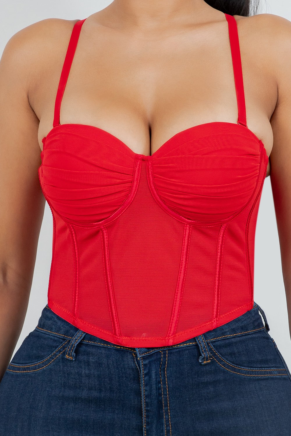 SOLID MESH SWEETHEART CORSET TOP