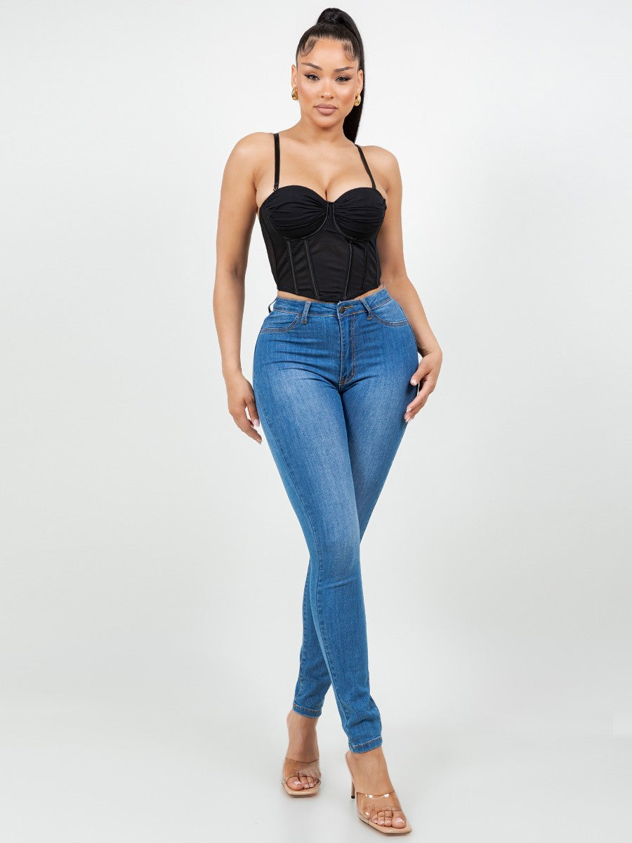 SOLID MESH SWEETHEART CORSET TOP