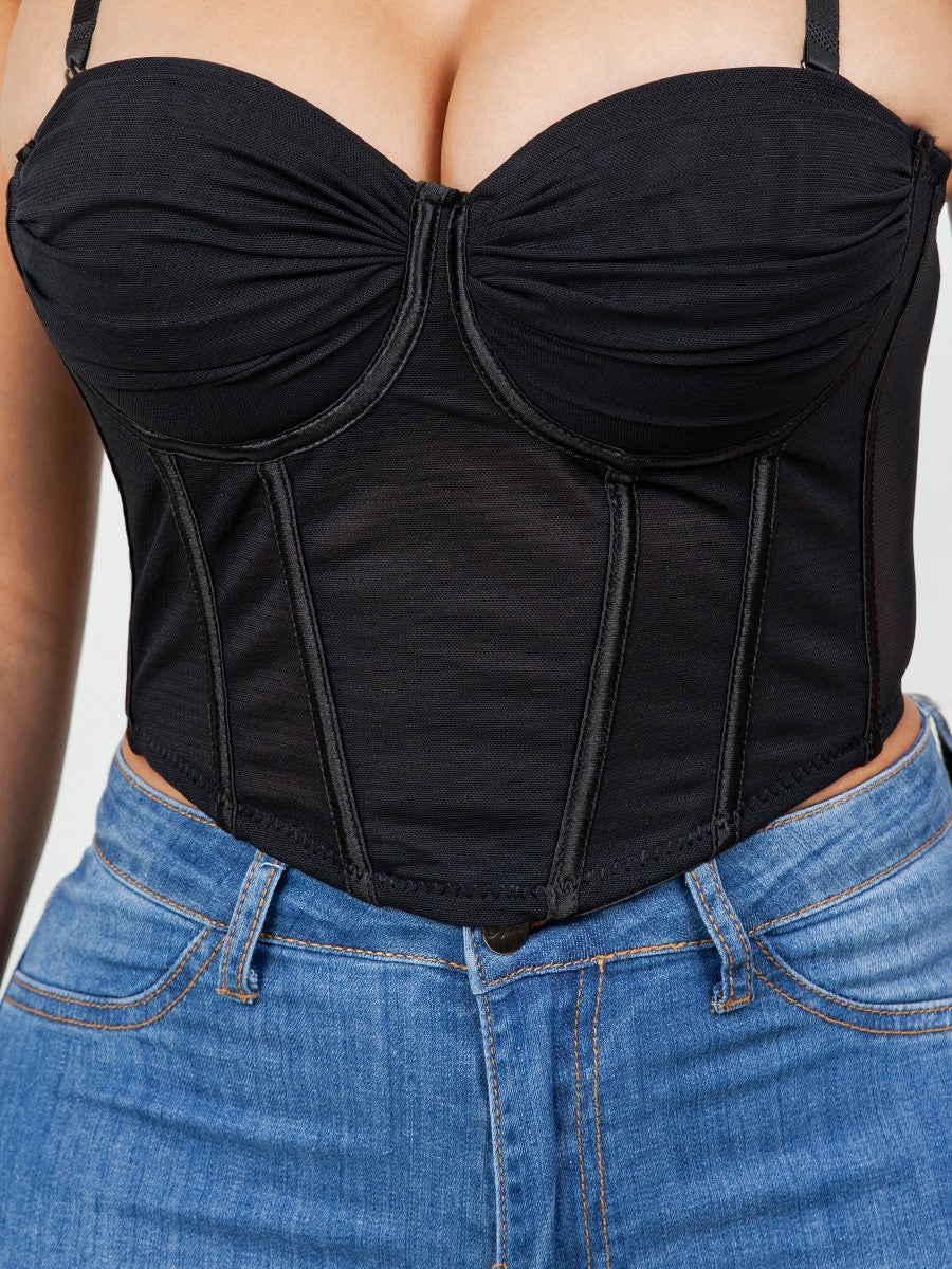 SOLID MESH SWEETHEART CORSET TOP