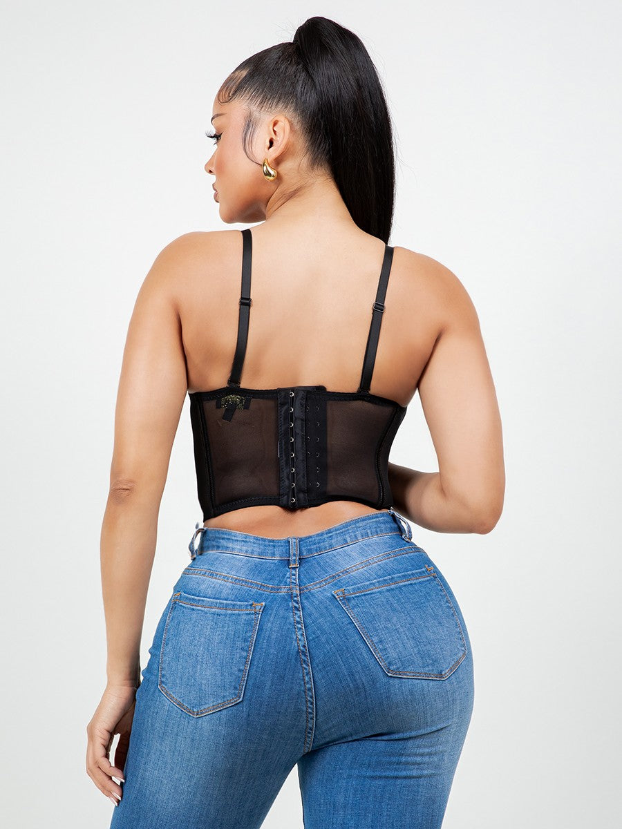 SOLID MESH SWEETHEART CORSET TOP