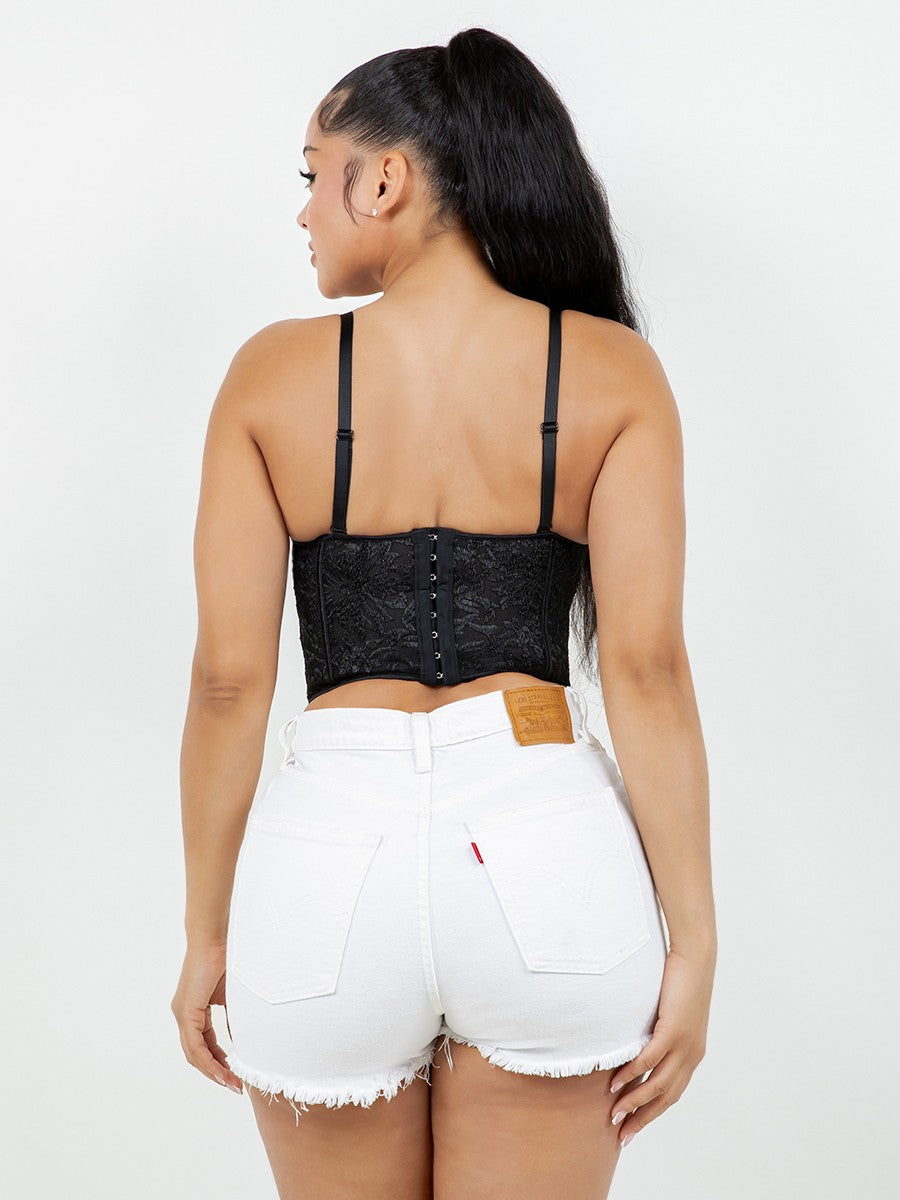 BLACK FLOWER EMBROIDED LACE CORSET