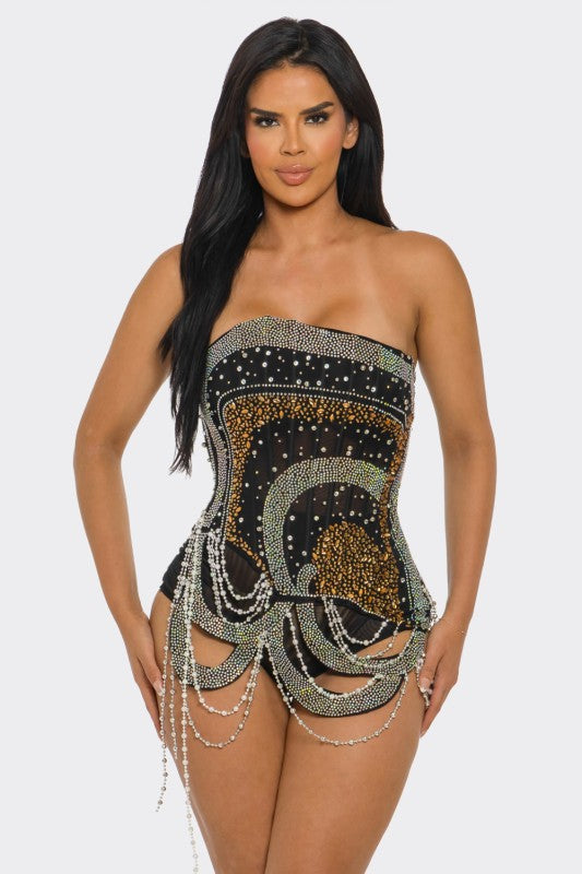 Pearl & Rhinestone & Bandeau Bodysuit