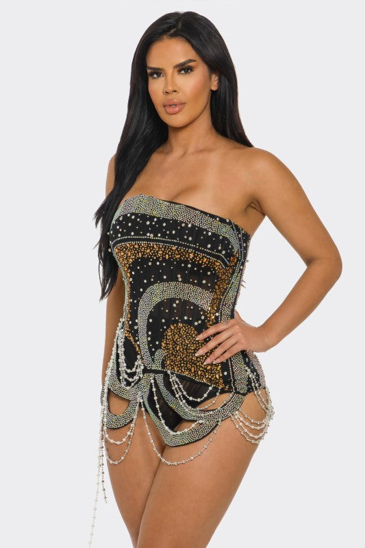 Pearl & Rhinestone & Bandeau Bodysuit