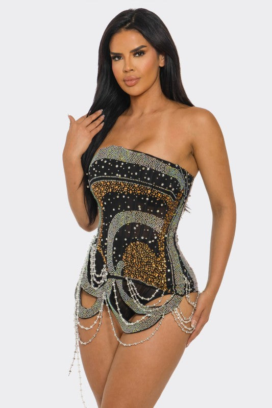 Pearl & Rhinestone & Bandeau Bodysuit