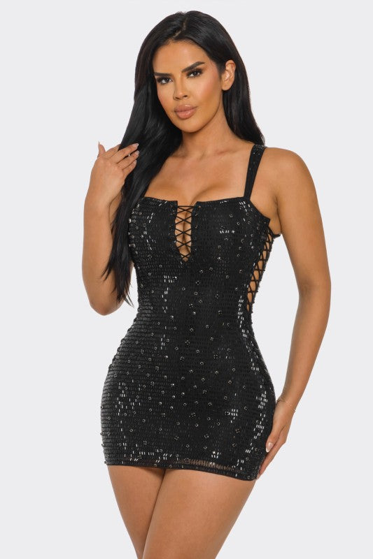 Rhinestone Suspender Mini Dress