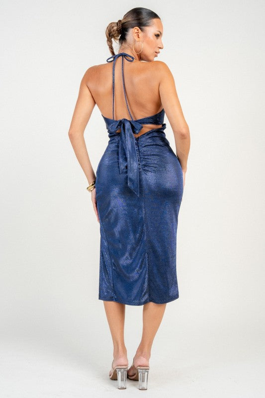 Halter Neck High Slit Midi Dress